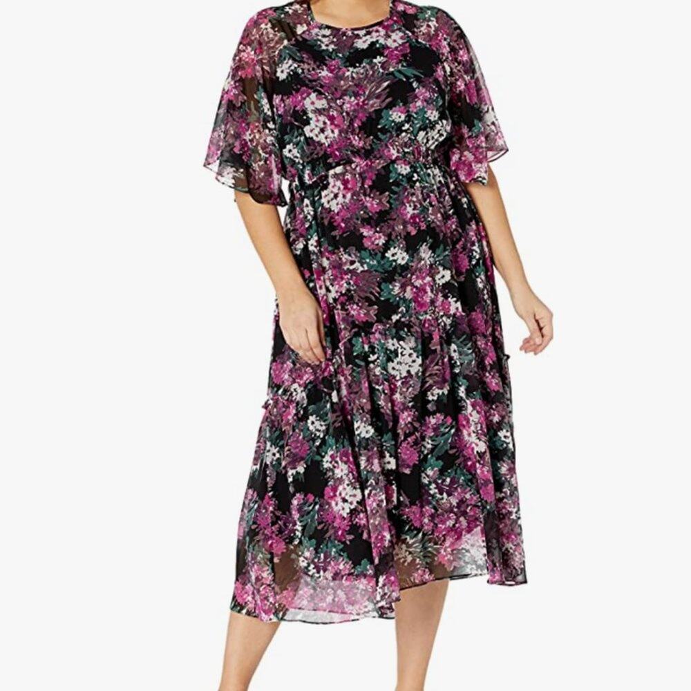 Taylor Dresses Women's Short Sleeve Round Neck Tiered Maxi Floral Print size 14w